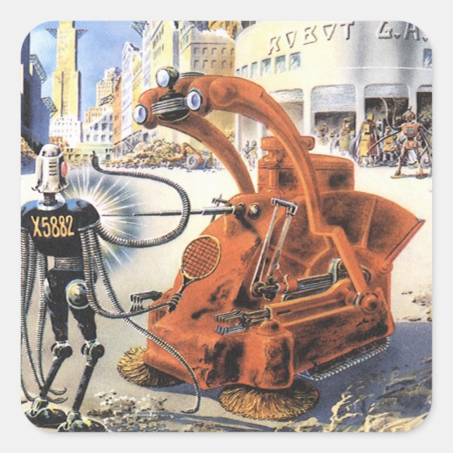 Pegatina Cuadrada Guerra de extranjeros de ciencia ficción futurista (Anverso)