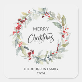 Pegatina Cuadrada Guerra de invierno de navidades de Berries Rojas