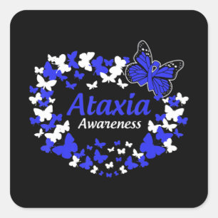 Pegatina Cuadrada guerrero de ataxia de mariposa con cinta azul T-Sh