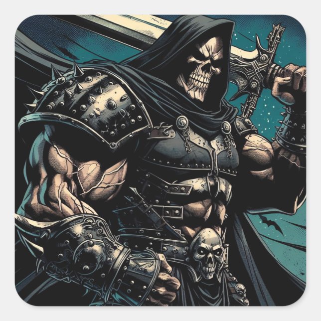 Pegatina Cuadrada Guerrero de Necromancer Jackeado (Anverso)