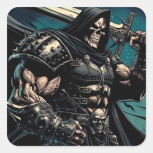 Pegatina Cuadrada Guerrero de Necromancer Jackeado