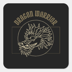 Pegatina Cuadrada Guerrero Dragón Vintage