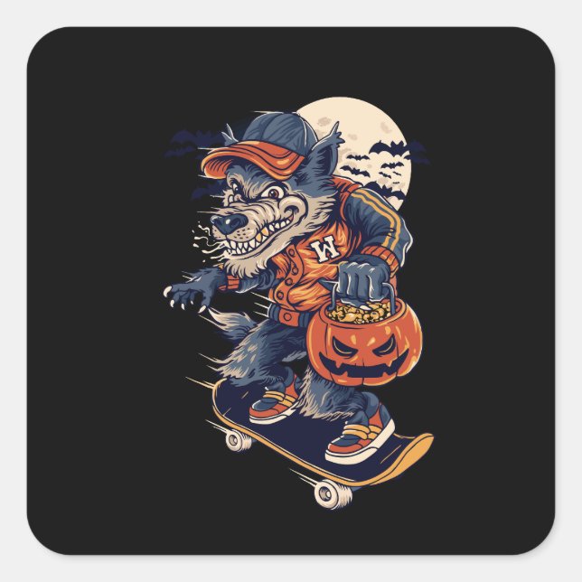 Pegatina Cuadrada guerrero en halloween (Anverso)