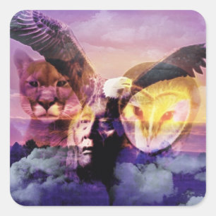 Pegatina Cuadrada Guerrero nativo americano indio