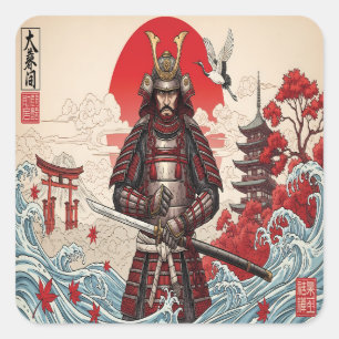Pegatina Cuadrada Guerrero samurái japonés