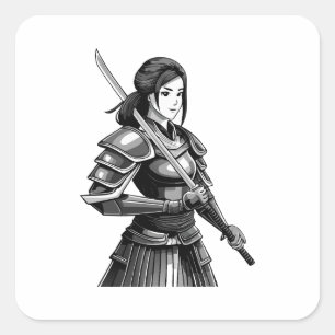 Pegatina Cuadrada Guerrero samurái japonés - mujer