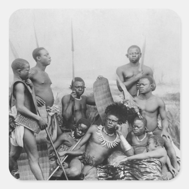 Pegatina Cuadrada Guerreros, Congo belga, 1894 (Anverso)