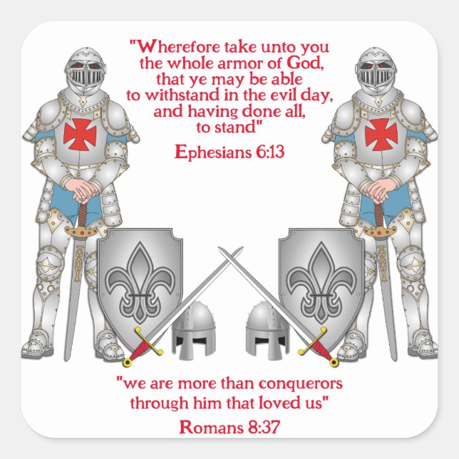 Pegatina Cuadrada Guerreros cristianos en armas (Anverso)