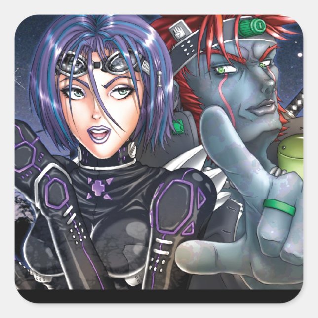 Pegatina Cuadrada Guerreros de Manga (Anverso)