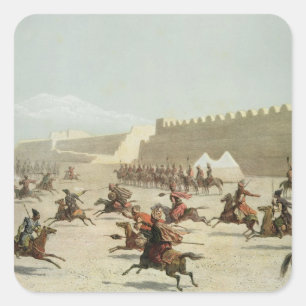 Pegatina Cuadrada Guerreros kurdos y tártaros en Sadar Abbat,