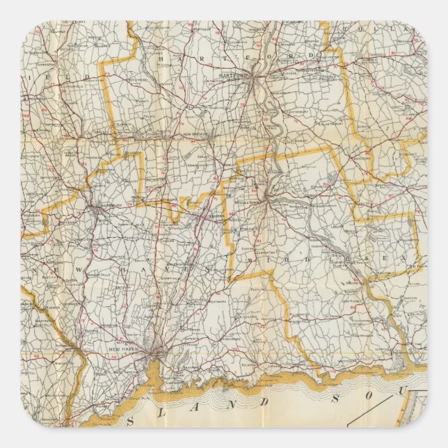 Pegatina Cuadrada Guía de Mendenhall, Hoja de ruta de Connecticut (Anverso)