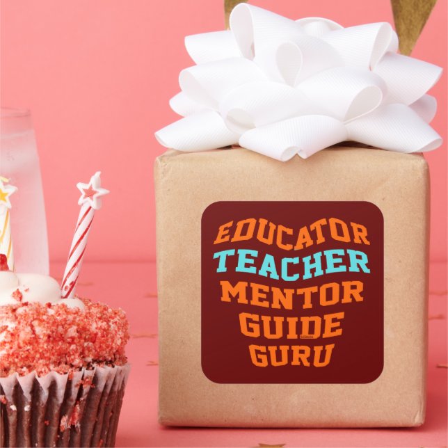 PEGATINA CUADRADA GUÍA DE MENTOR DE PROFESORES DE EDUCACIÓN GURU (Fiesta)