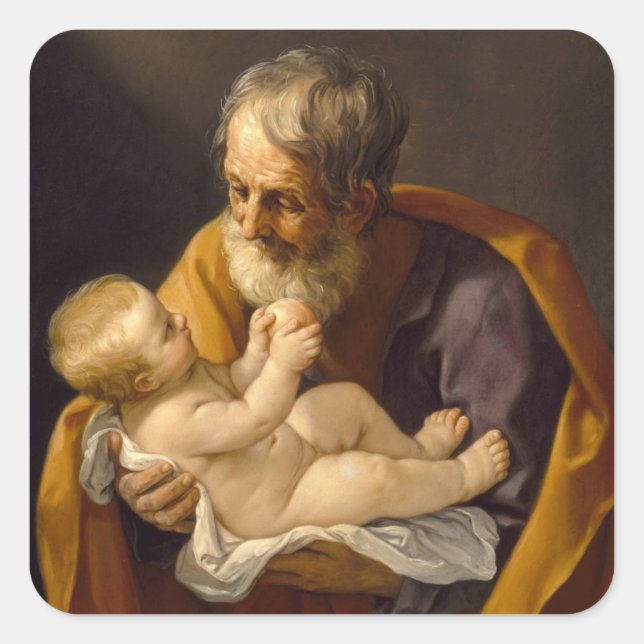 Pegatina Cuadrada Guido Reni - San José y el Niño Cristo (Anverso)