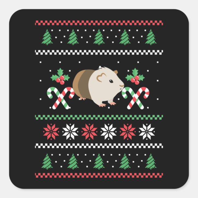 Pegatina Cuadrada Guinea pig Dad ugly Christmas (Anverso)