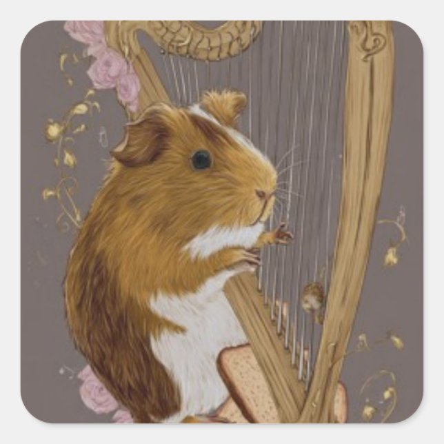 Pegatina Cuadrada Guinea Pig Harpist Sticker  (Anverso)