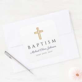 Pegatina Cuadrada Guión azul de la marina Baptismo de travesía relig