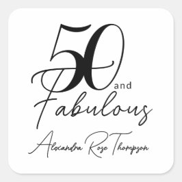 Pegatina Cuadrada Guión de 50 y fabuloso Fiesta de cumpleaños número