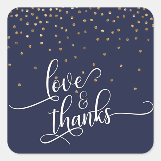 Pegatina Cuadrada Guión de amor y agradecimiento, Confetti de oro y  (Anverso)