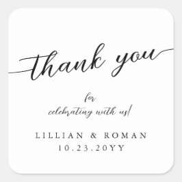 Pegatina Cuadrada Guión de caligrafía romántica Boda blanco y negro