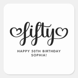 Pegatina Cuadrada Guión de cincuenta corazones lindos Cumpleaños 50