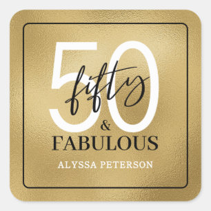 Pegatina Cuadrada Guión de cincuenta y fabuloso cumpleaños 50