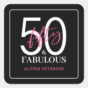 Pegatina Cuadrada Guion de cincuenta y fabuloso cumpleaños número 50