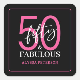Pegatina Cuadrada Guión de cincuenta y fabulosos para cumpleaños 50