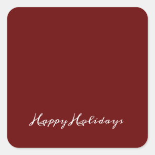 Pegatina Cuadrada Guión de Felices Fiestas Rojo Simple Moderno Vacac
