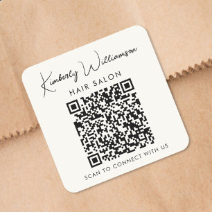 Pegatina Cuadrada Guión de firma del nombre comercial Código QR Prom