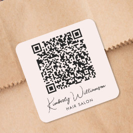 Pegatina Cuadrada Guión de firma del nombre comercial Código QR prom