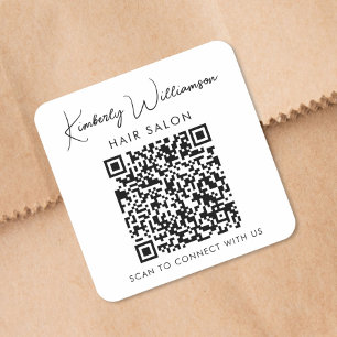 Pegatina Cuadrada Guión de firma del nombre comercial Código QR Prom