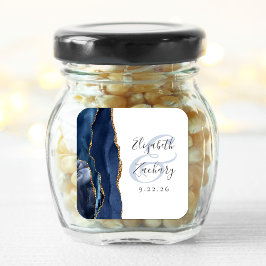 Pegatina Cuadrada Guion de geoda de ágata azul marino boda de oro