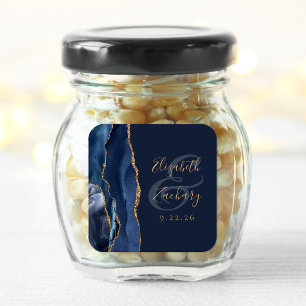 Pegatina Cuadrada Guion de geoda de ágata azul marino boda oro