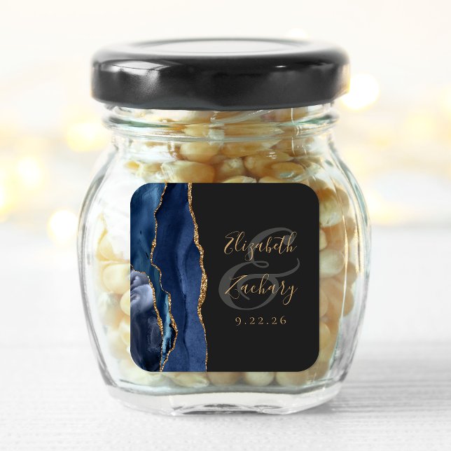 Pegatina Cuadrada Guion de geoda de ágata azul marino dorado oscuro  (Subido por el creador)