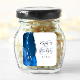 Pegatina Cuadrada Guion de geoda de ágata azul real plata boda