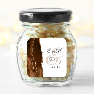 Pegatina Cuadrada Guion de geoda de ágata Bodas marrón mocha dorado