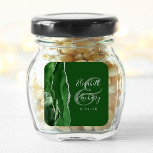 Pegatina Cuadrada Guion de geoda de ágata, cazador verde, boda de pl