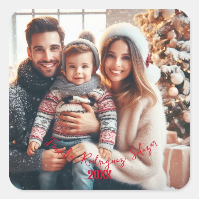 Pegatina Cuadrada Guión de la caligrafía Feliz Año Nuevo Elegante (Anverso)