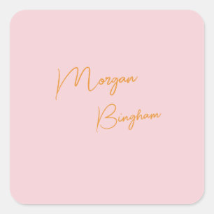 Pegatina Cuadrada Guion de monograma minimalista rosa