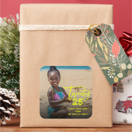 Pegatina Cuadrada Guión de pincel moderno 2025 Tipografía de Año Nue