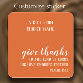 Pegatina Cuadrada Guión de regalo de agradecimiento de Naranja quema