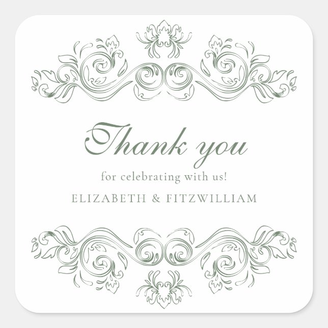 Pegatina Cuadrada Guión elegante de marco ornado verde oscuro (Anverso)