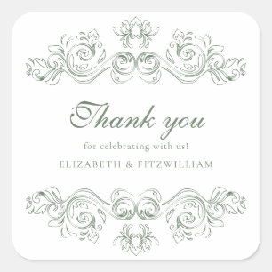 Pegatina Cuadrada Guión elegante de marco ornado verde oscuro