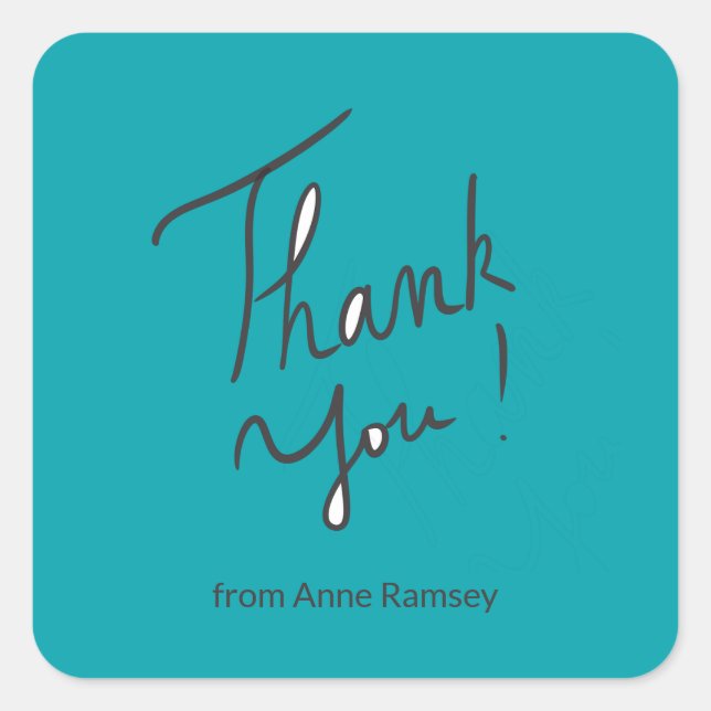 Pegatina Cuadrada Guión manuscrito personalizado minimalista Gracias (Anverso)