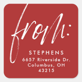 Pegatina Cuadrada Guión moderno de la dirección de retorno en blanco