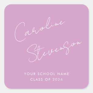 Pegatina Cuadrada Guión moderno Graduación de nombre personalizado p