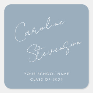 Pegatina Cuadrada Guion moderno personalizado graduación azul polvor
