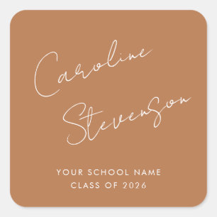 Pegatina Cuadrada Guión moderno personalizado graduación terracota