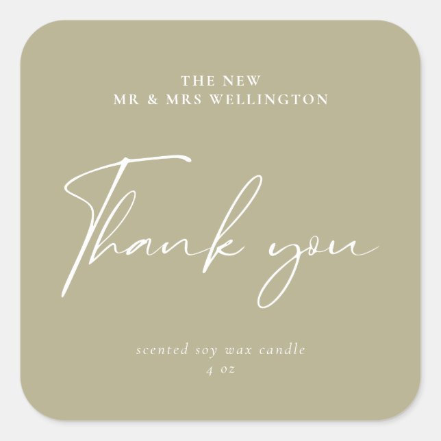 Pegatina Cuadrada Guión moderno Sage Boda Verde Vela Favor (Anverso)