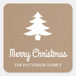 Pegatina Cuadrada Guión navideño | Papel de Kraft rústico de árbol
